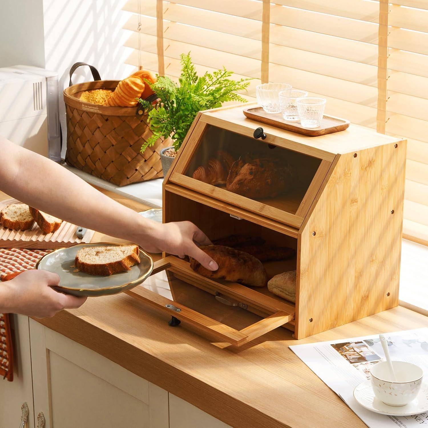 Brotkasten Bambus Eco Aufbewahrungsbox Schneidebrett 39x26x32,5cm