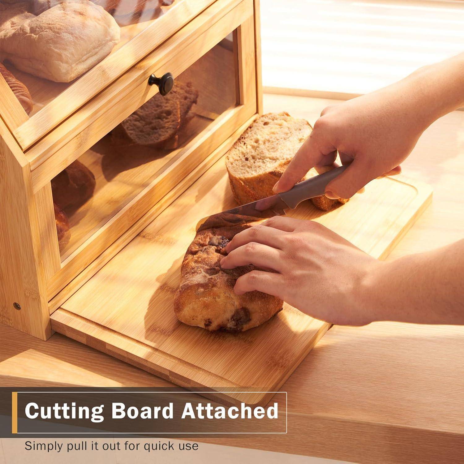 Brotkasten Bambus Eco Aufbewahrungsbox Schneidebrett 39x26x32,5cm