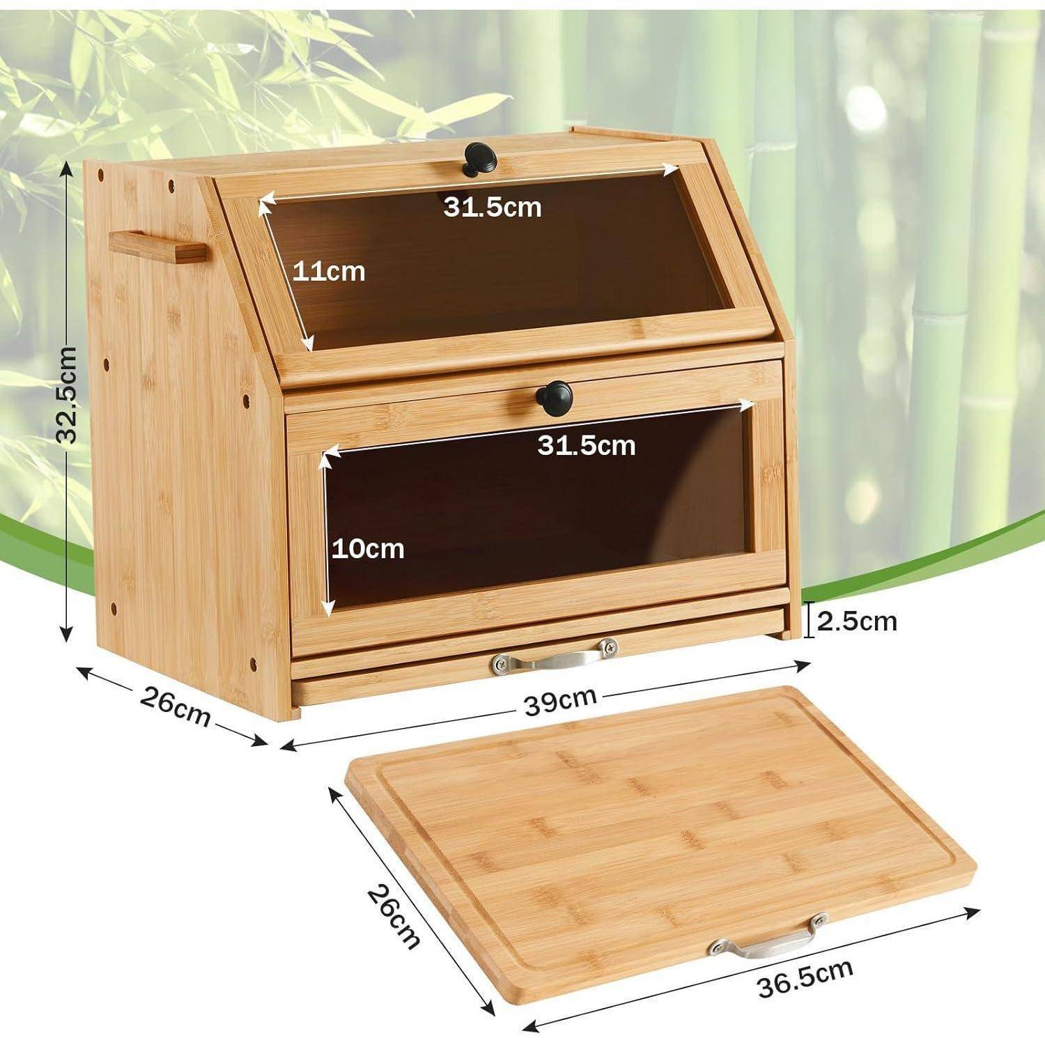 Brotkasten Bambus Eco Aufbewahrungsbox Schneidebrett 39x26x32,5cm