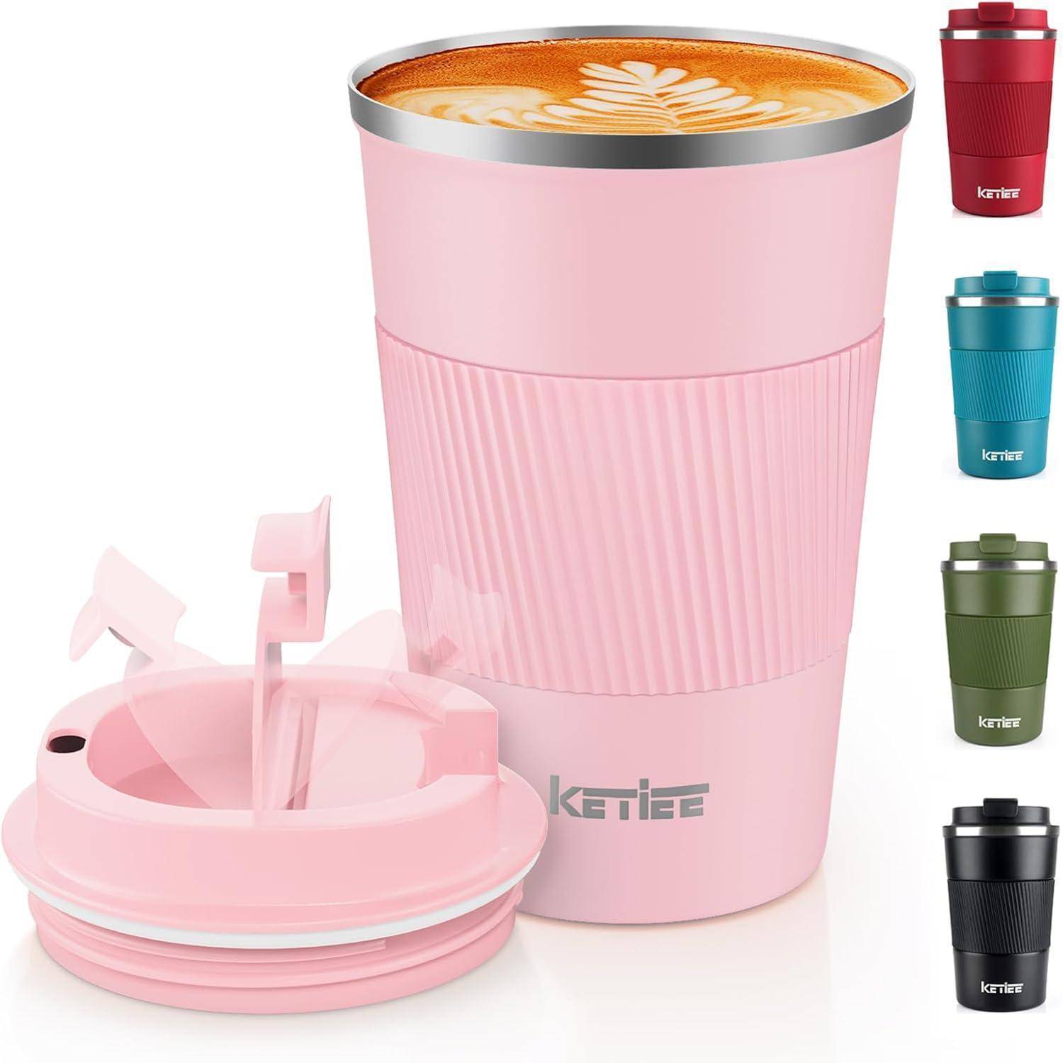 Kaffeebecher to go 380ml Thermobecher Doppelwandig Rosa