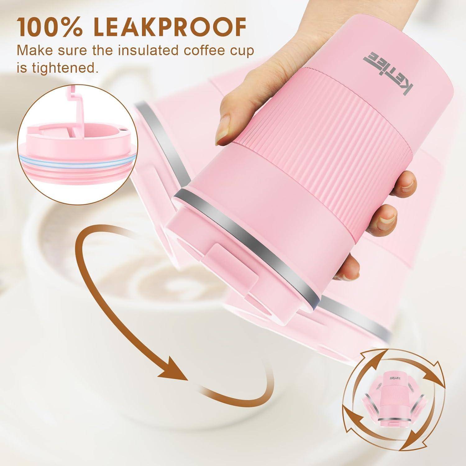 Kaffeebecher to go 380ml Thermobecher Doppelwandig Rosa