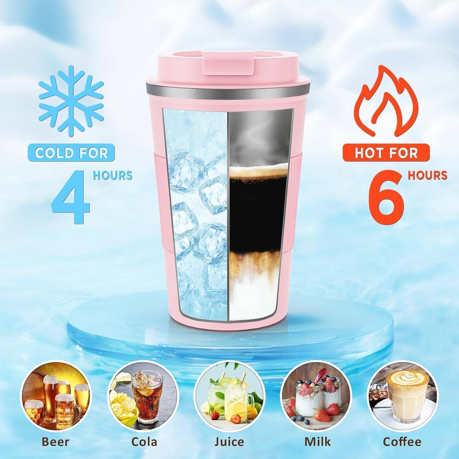 Kaffeebecher to go 380ml Thermobecher Doppelwandig Rosa