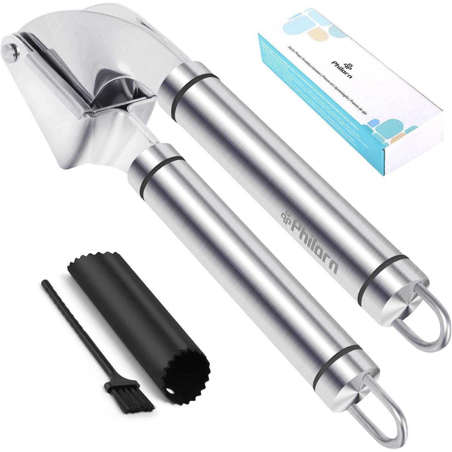 Knoblauchpresse Edelstahl Profi - Premium Garlic Press mit Schäler