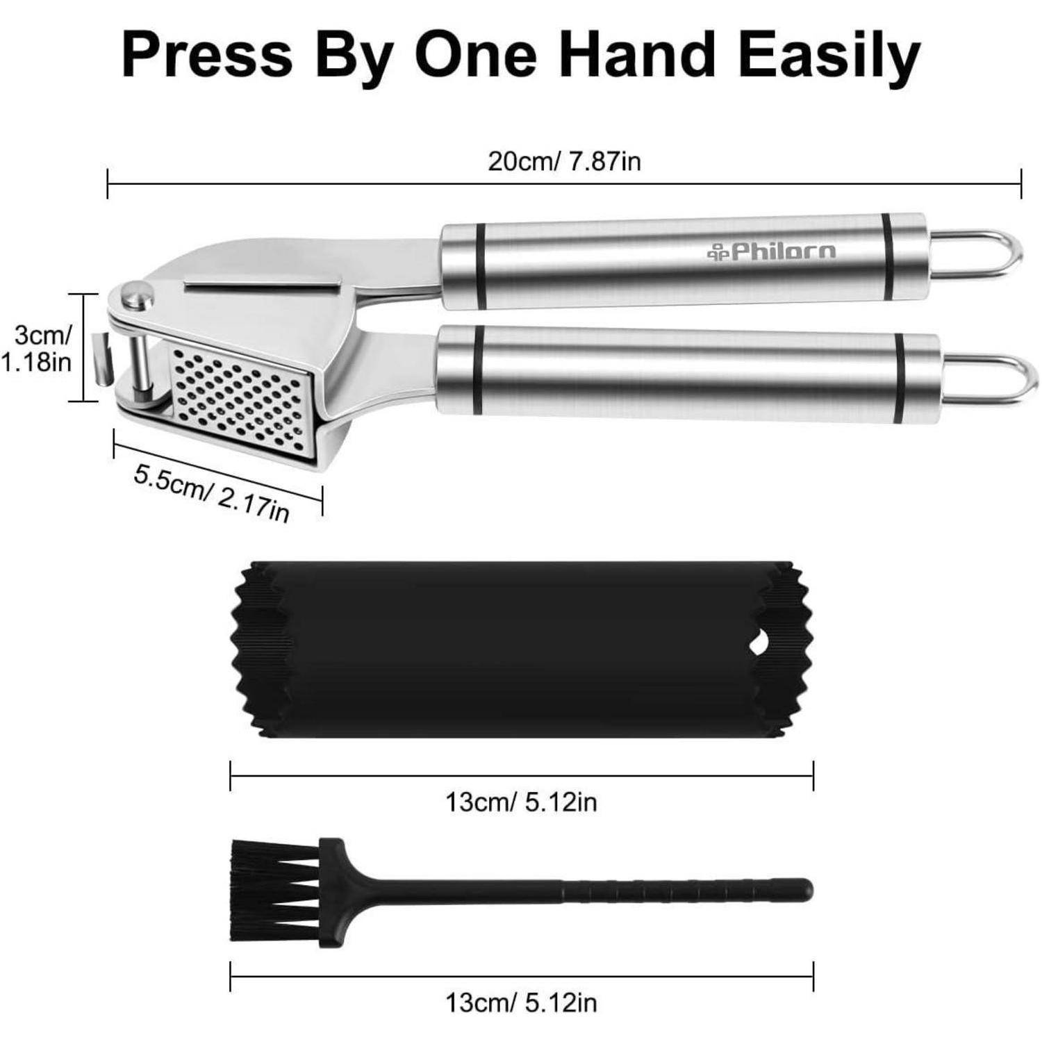 Knoblauchpresse Edelstahl Profi - Premium Garlic Press mit Schäler