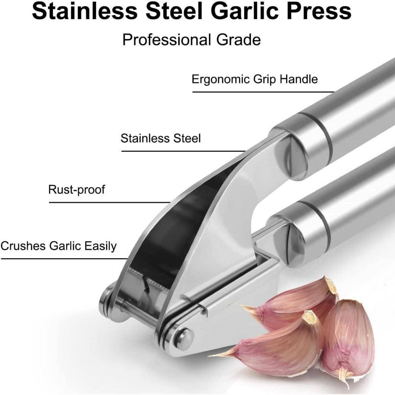 Knoblauchpresse Edelstahl Profi - Premium Garlic Press mit Schäler