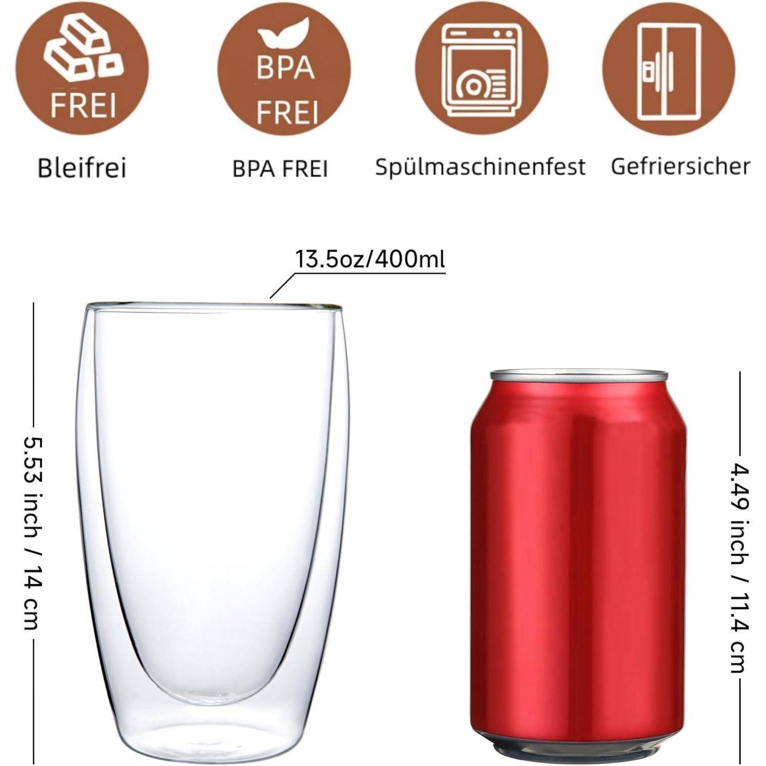 Doppelwandige Thermoglas Latte Macchiato Gläser 400ml 2er-Set