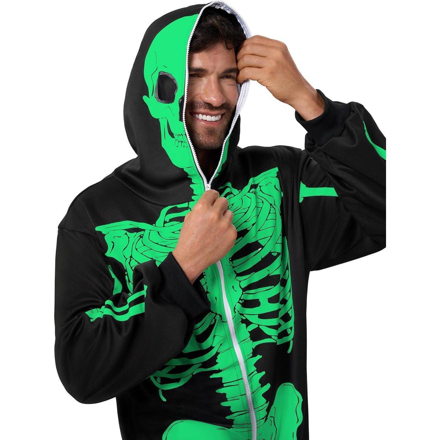 Skelett Overall Herren Pyjama Leuchtend Kapuze Halloween S