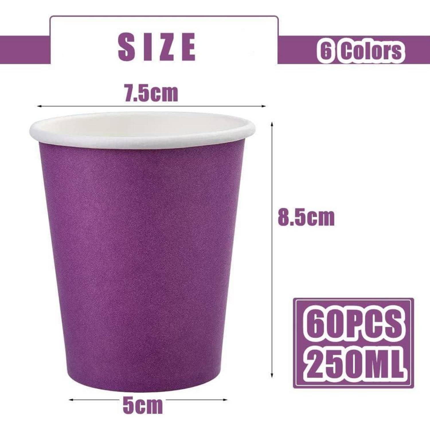 60er Pack Pappbecher 250ml Mehrfarbige Trinkbecher für Party DIY Fest