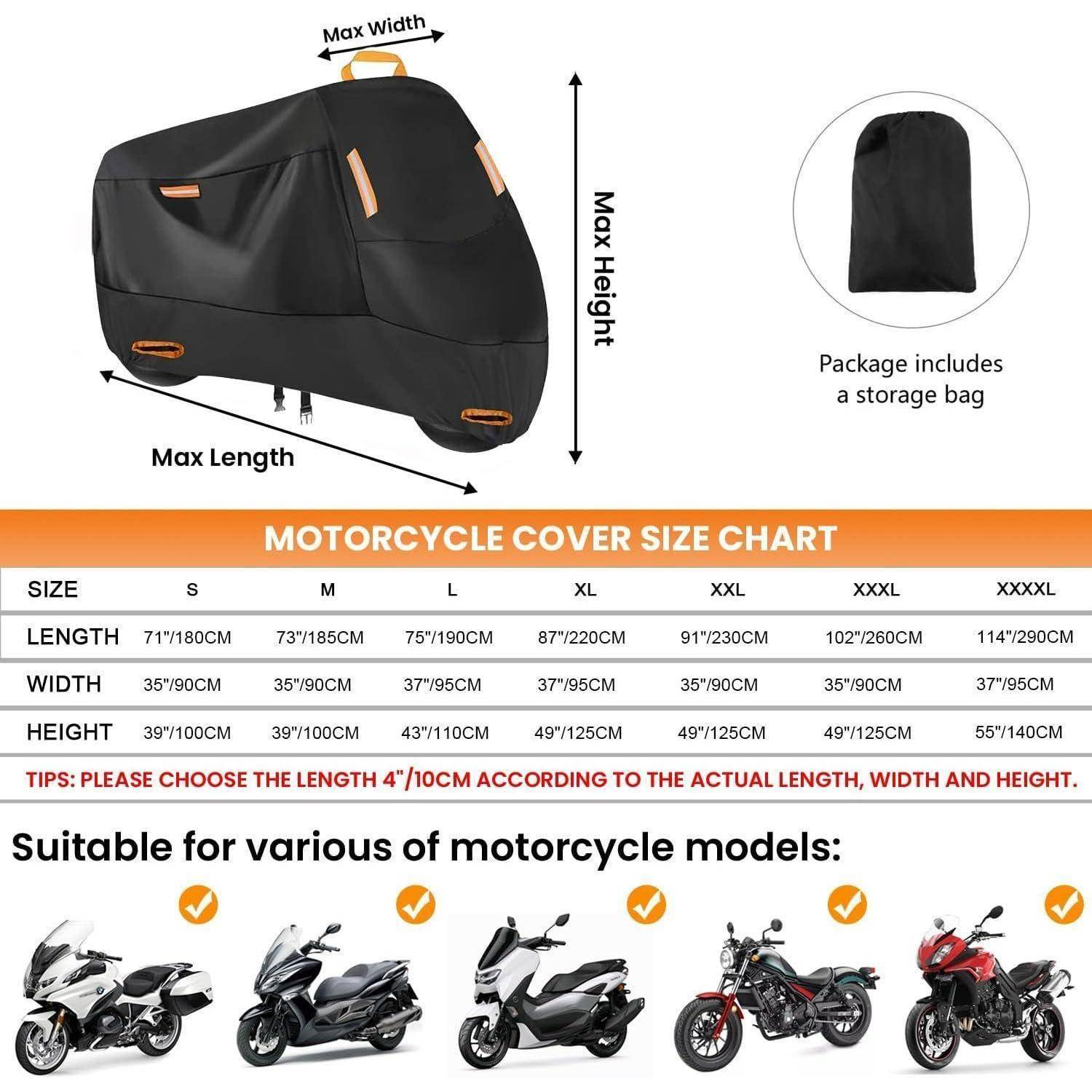 Motorrad Abdeckplane 300D Wasserdichte Outdoor Abdeckhaube XL