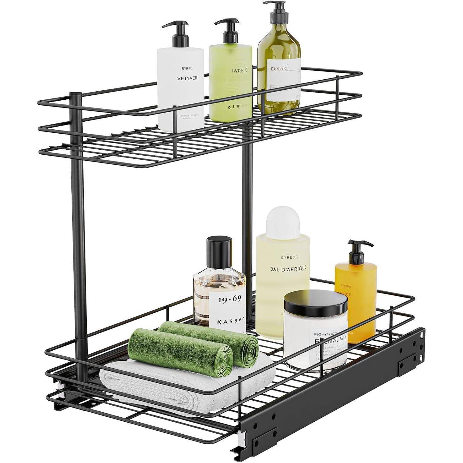 2 Ebenen Unter Spüle Regal Metall Schwarz Bad Küche Organizer