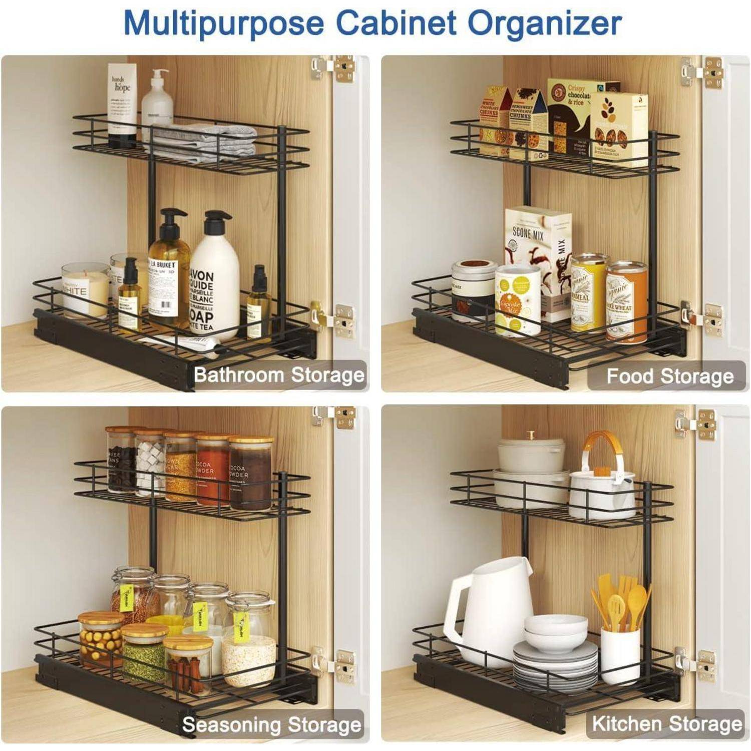 2 Ebenen Unter Spüle Regal Metall Schwarz Bad Küche Organizer