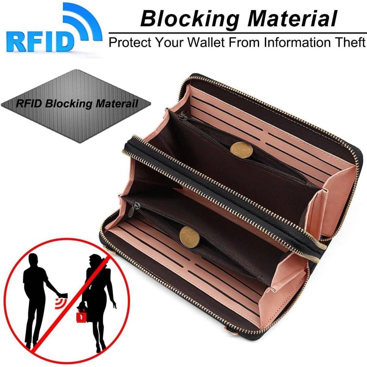 Handytasche Damen RFID Umhängetasche PU Leder 24 Kartenfächer schwarz