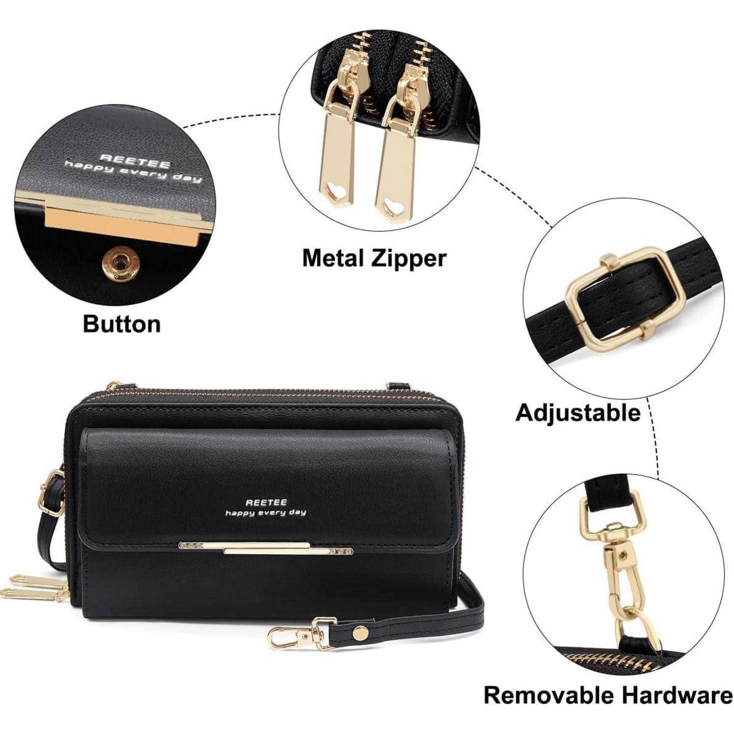 Handytasche Damen RFID Umhängetasche PU Leder 24 Kartenfächer schwarz