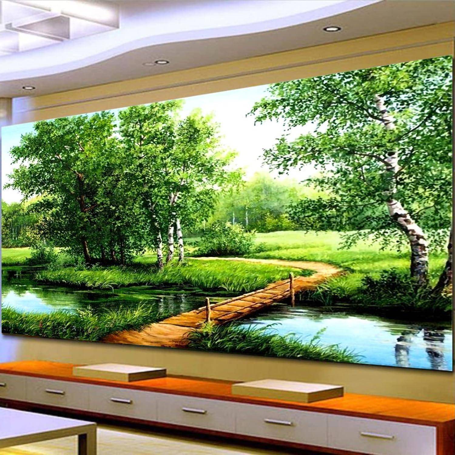 Diamond Painting Landschaft 5D XXL Strass Zubehör Birkenwald 180x70cm