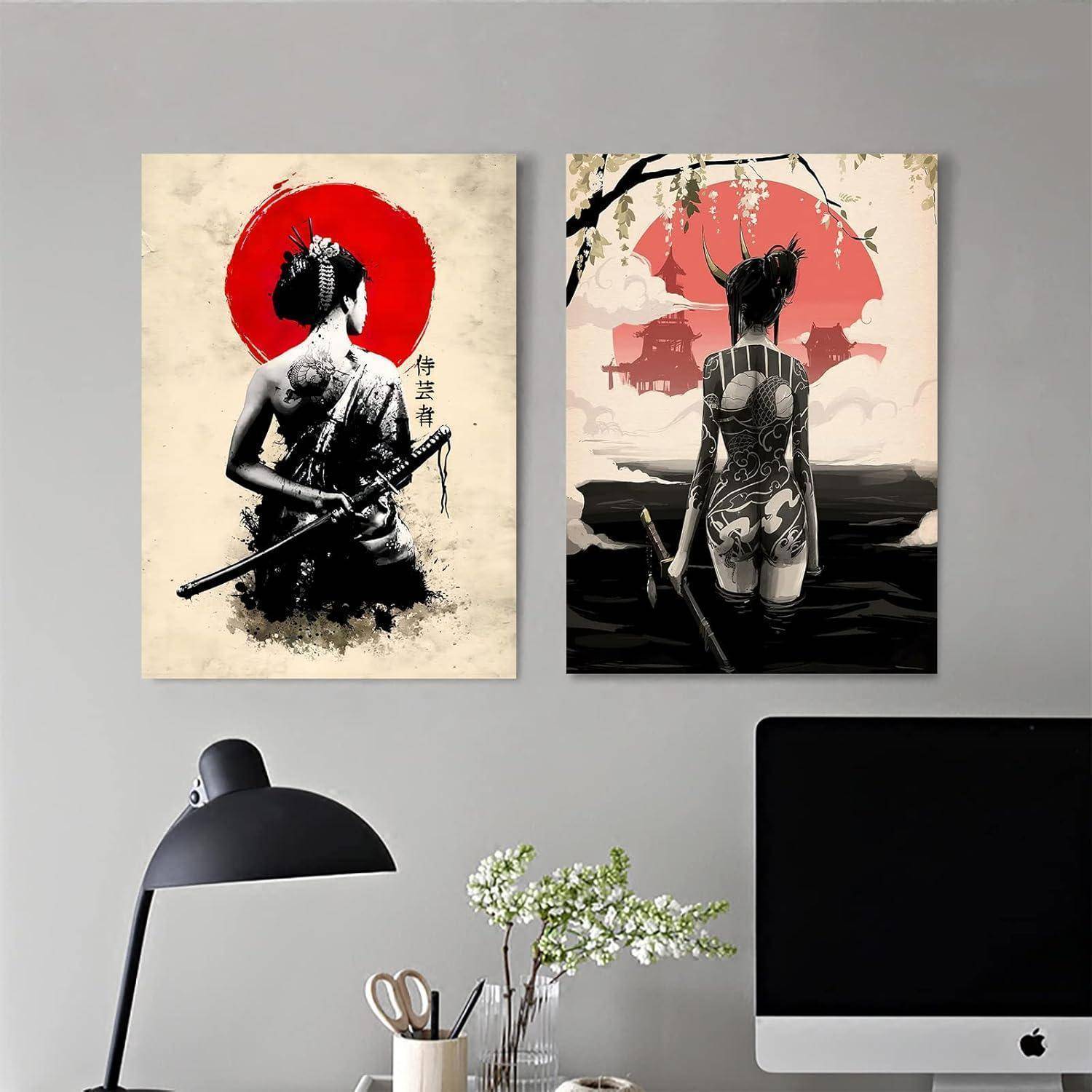 Leinwandbilder japanisch Frau Kunstdruck rahmenlos 2PCS-30x40cm