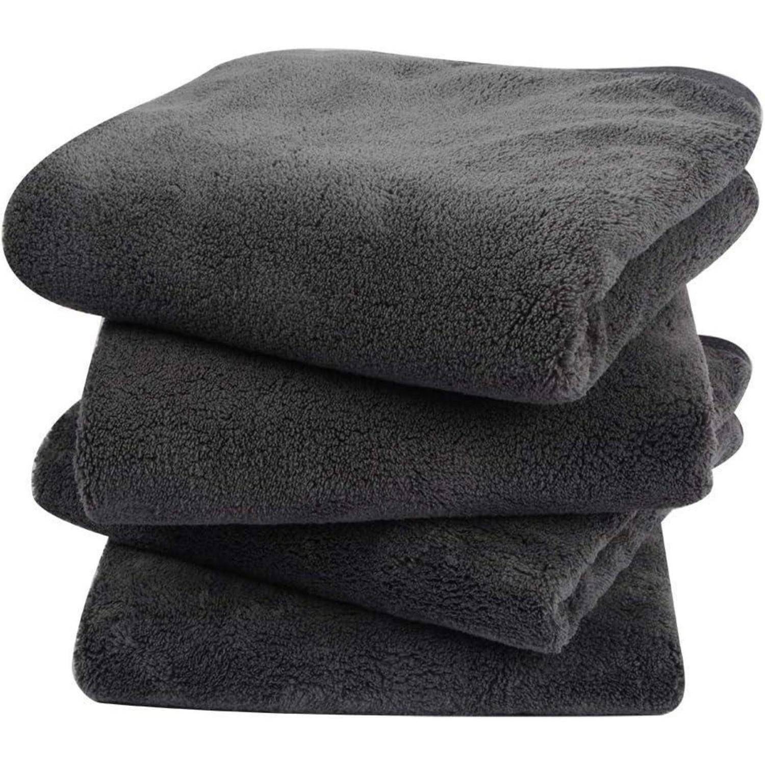 4er Pack Mikrofaser Handtuch Haare Saugstark Weich 40x76cm Dunkelgrau