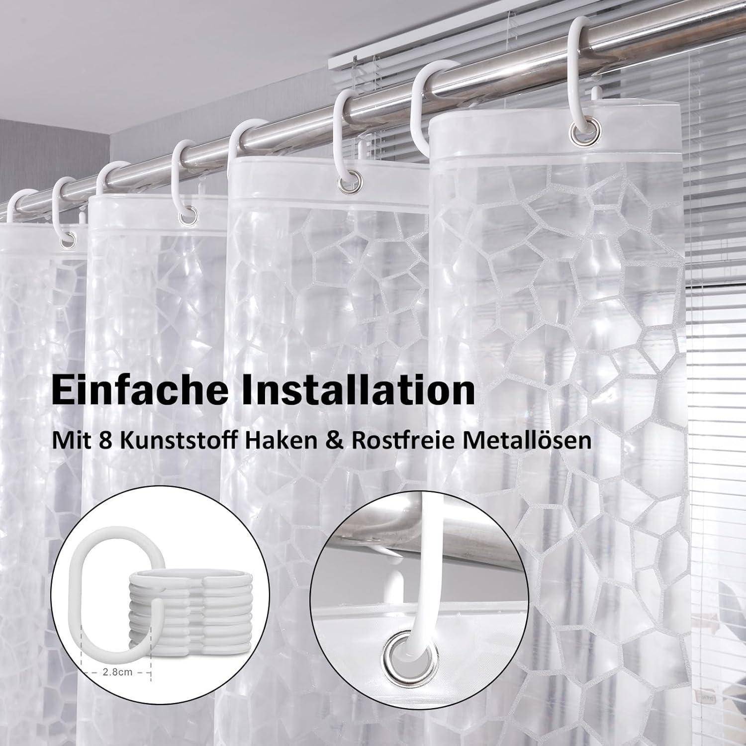 Duschvorhang 120x180cm Wasserdicht Halbtransparent mit 3 Magnete und 8
