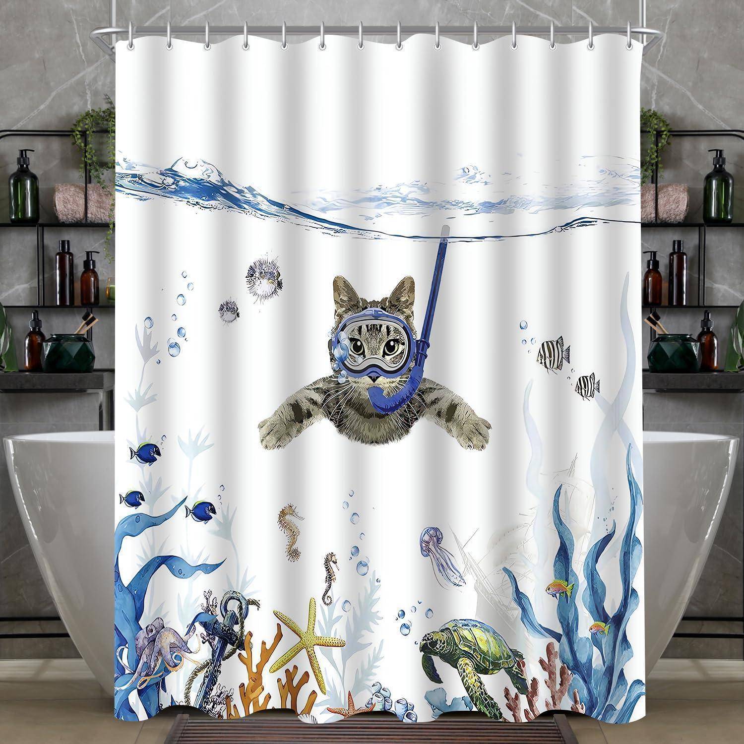 Duschvorhang Katzenschwimme 200x200cm Antibakteriell Wasserabweisend