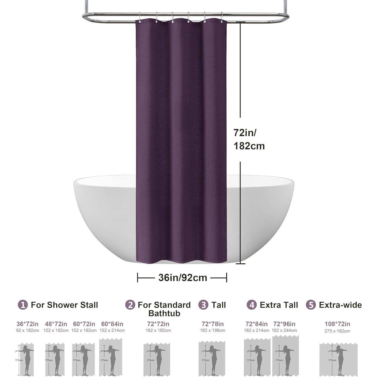 Waffel Duschvorhang Textil Anti Schimmel Wasserdicht 92x182cm Lila
