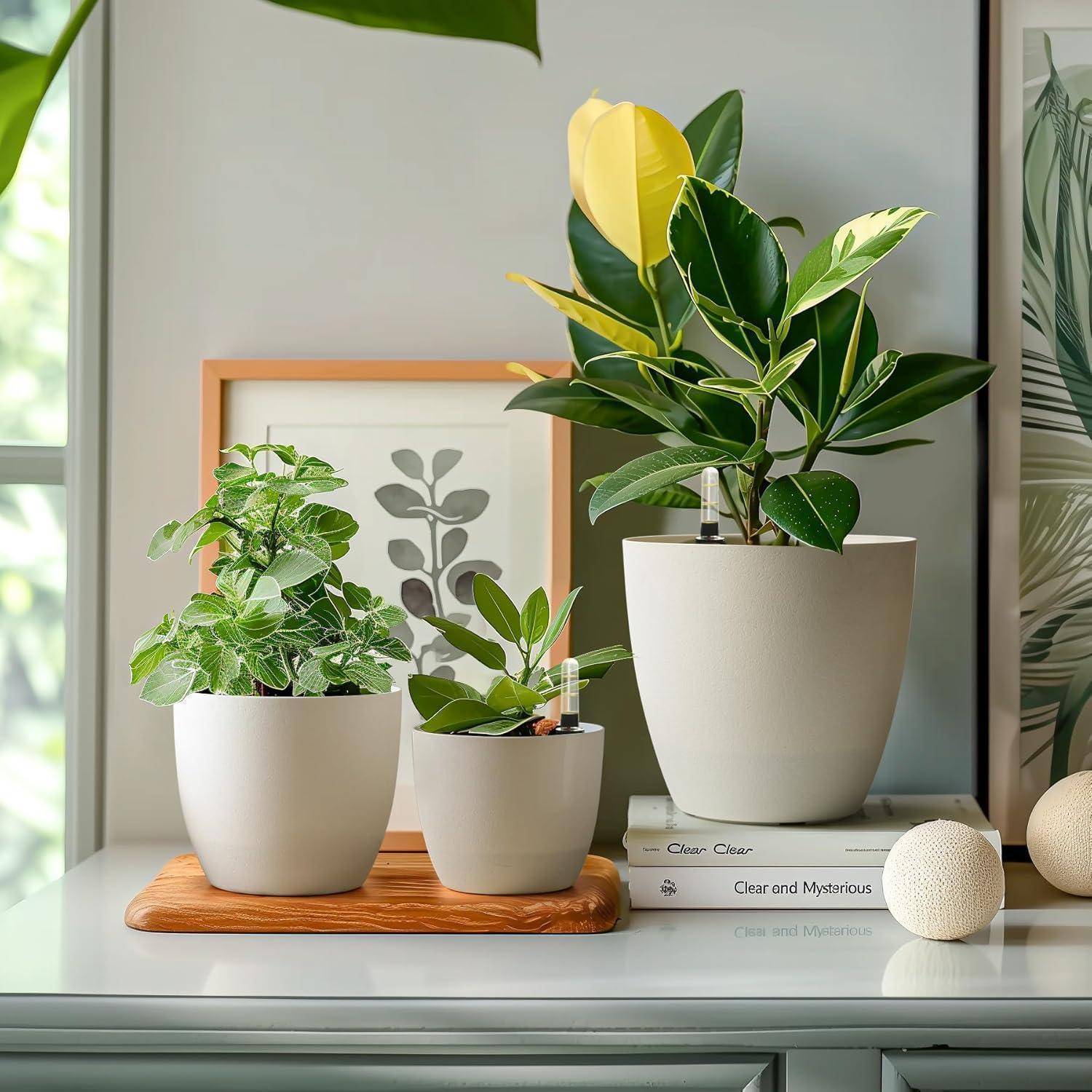 15cm Selbstwässernder Blumentopf mit Wasseranzeiger Weiß 4er-Set
