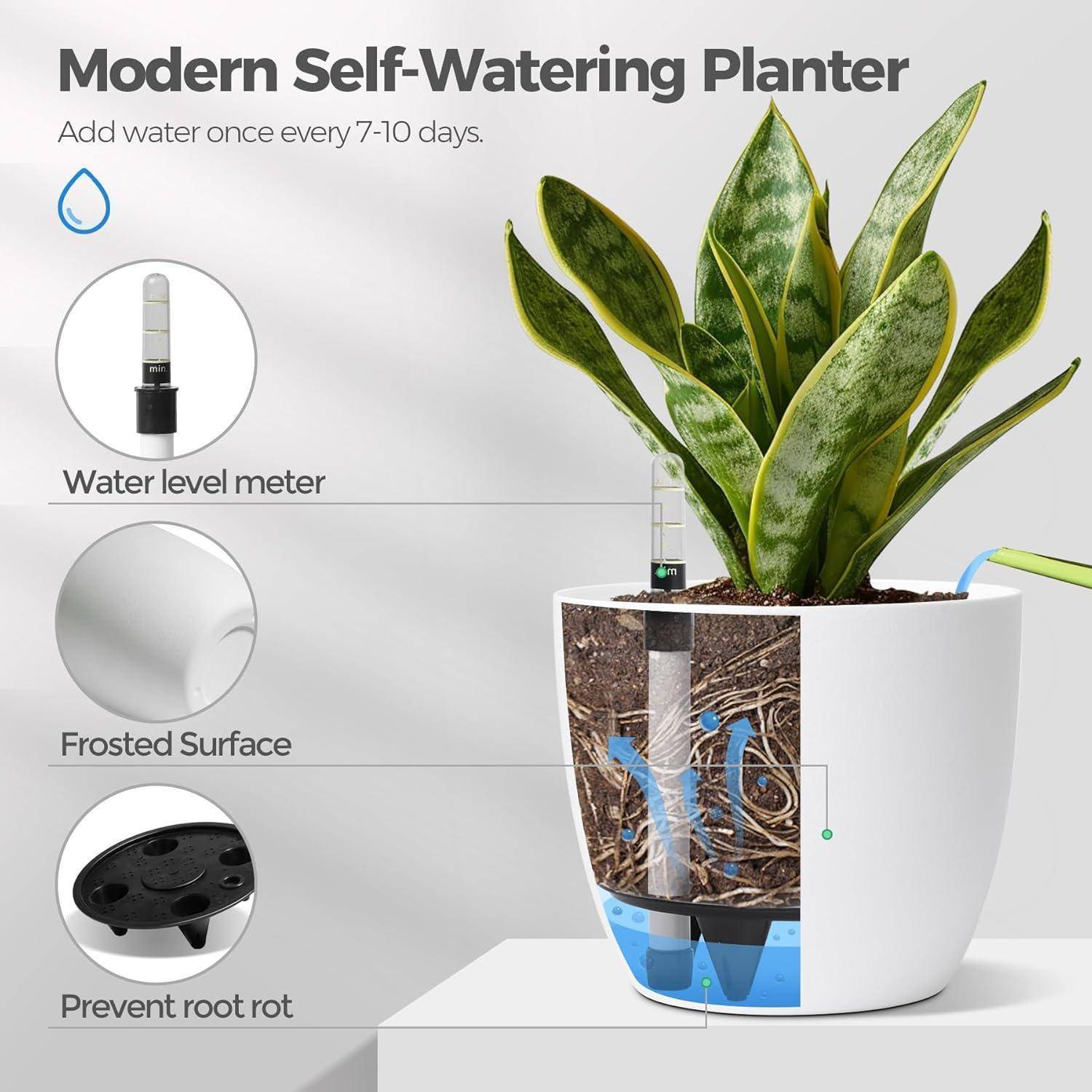 Selbstwässernder Blumentopf 4er-Set mit Wasseranzeiger 22cm