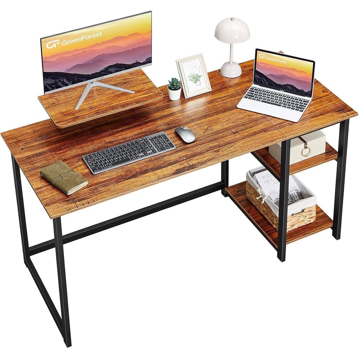 Schreibtisch 140cm mit Stauraum und Monitorständer Walnuss