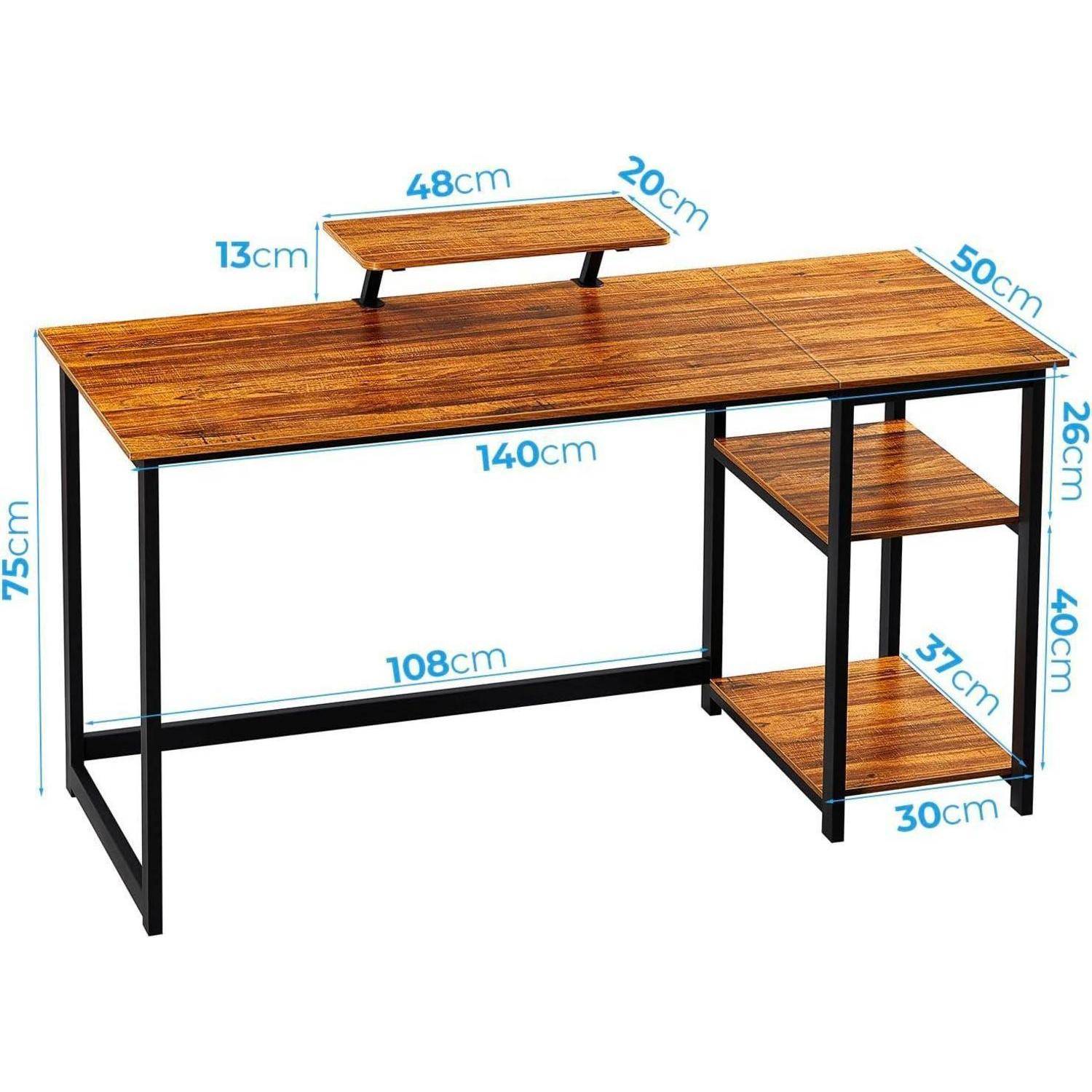 Schreibtisch 140cm mit Stauraum und Monitorständer Walnuss