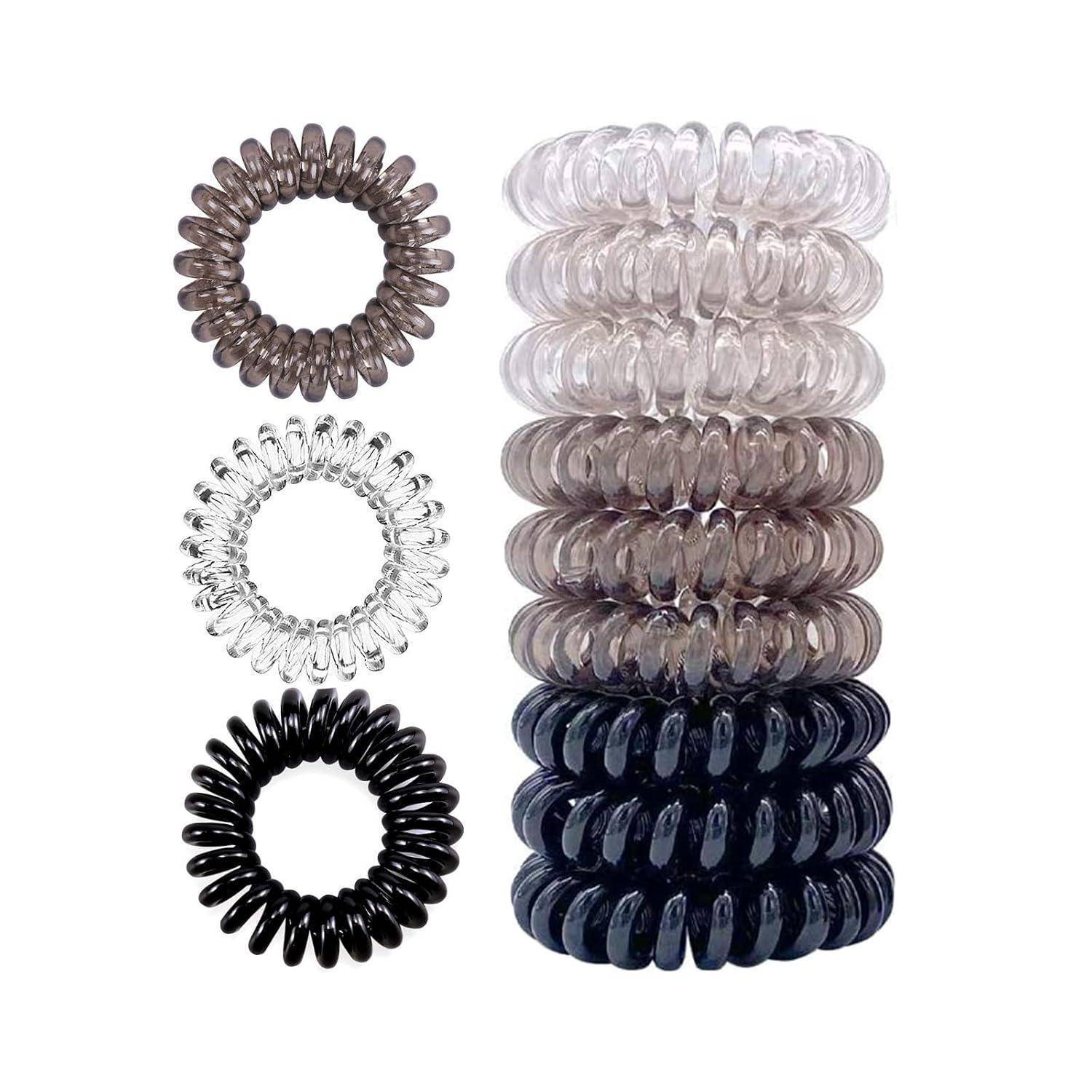 9er Set Telefonkabel Spiral Haargummis in 3 Farben, elastische
