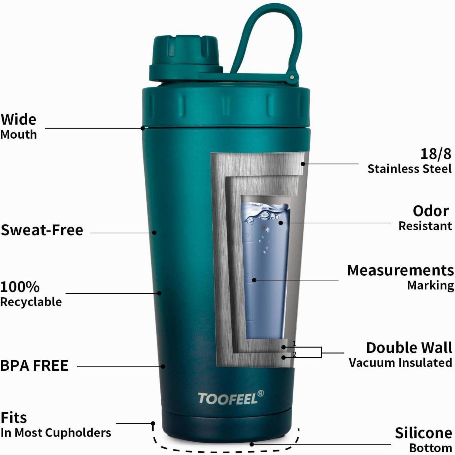Protein Shaker Flasche 20 oz doppelwandige Vakuum Isolierung schlankes