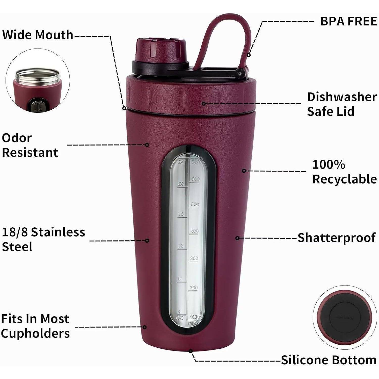 Protein Shaker Flasche Edelstahl 28 oz sichtbares Fenster 2 Kugeln