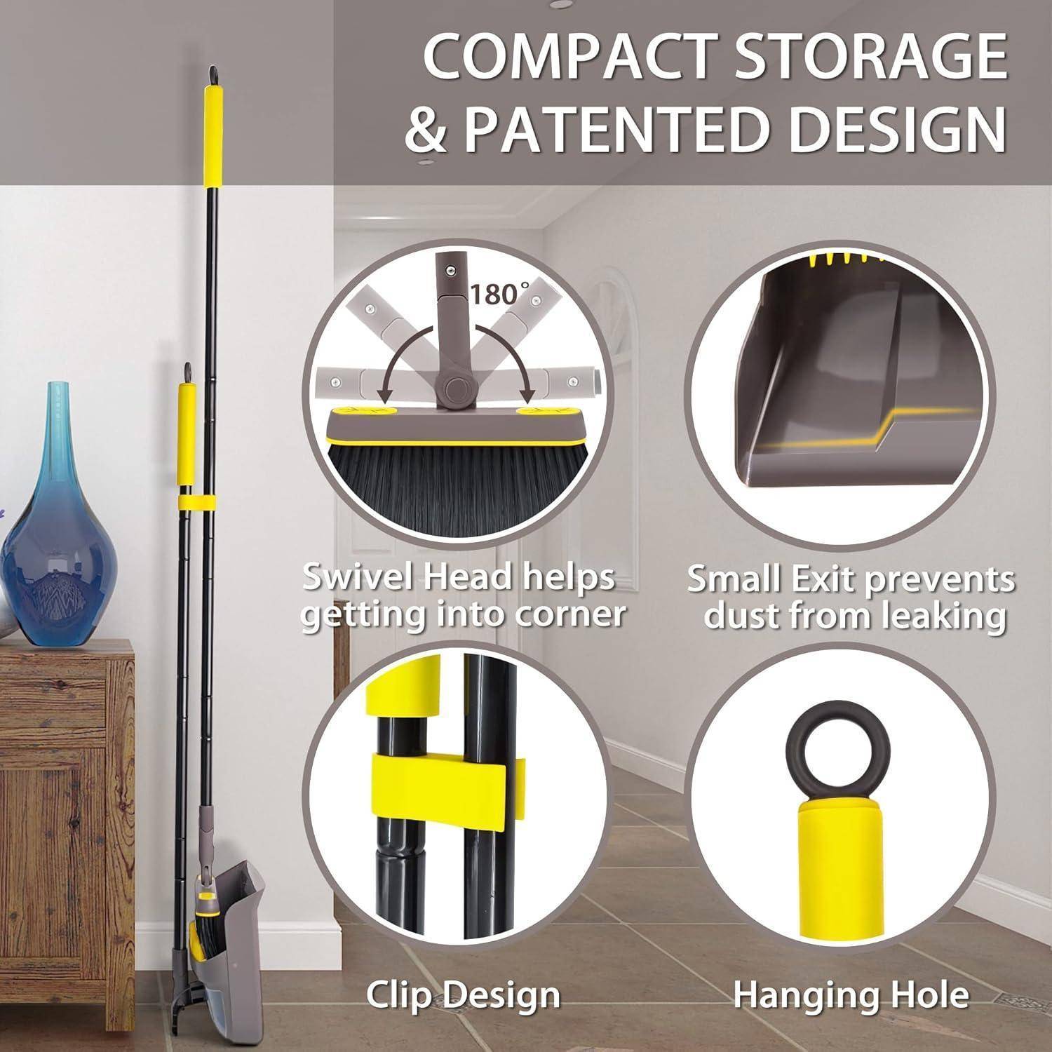 Besen und Kehrschaufel Set Langstiel 138CM 180 Grad drehbar