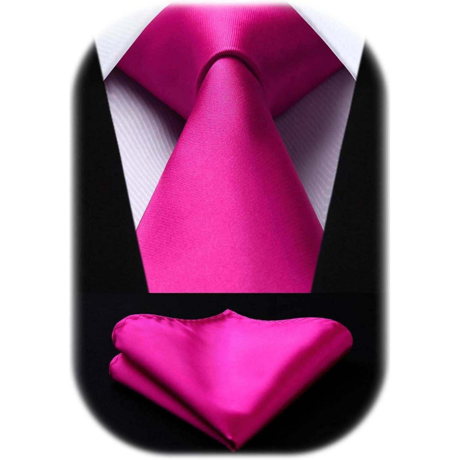 Krawatte Herren Einstecktuch Set Einfarbig Hochzeit Rosa Einheitsgröße