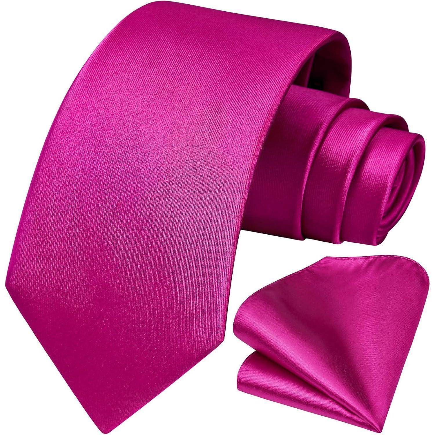 Krawatte Herren Einstecktuch Set Einfarbig Hochzeit Rosa Einheitsgröße