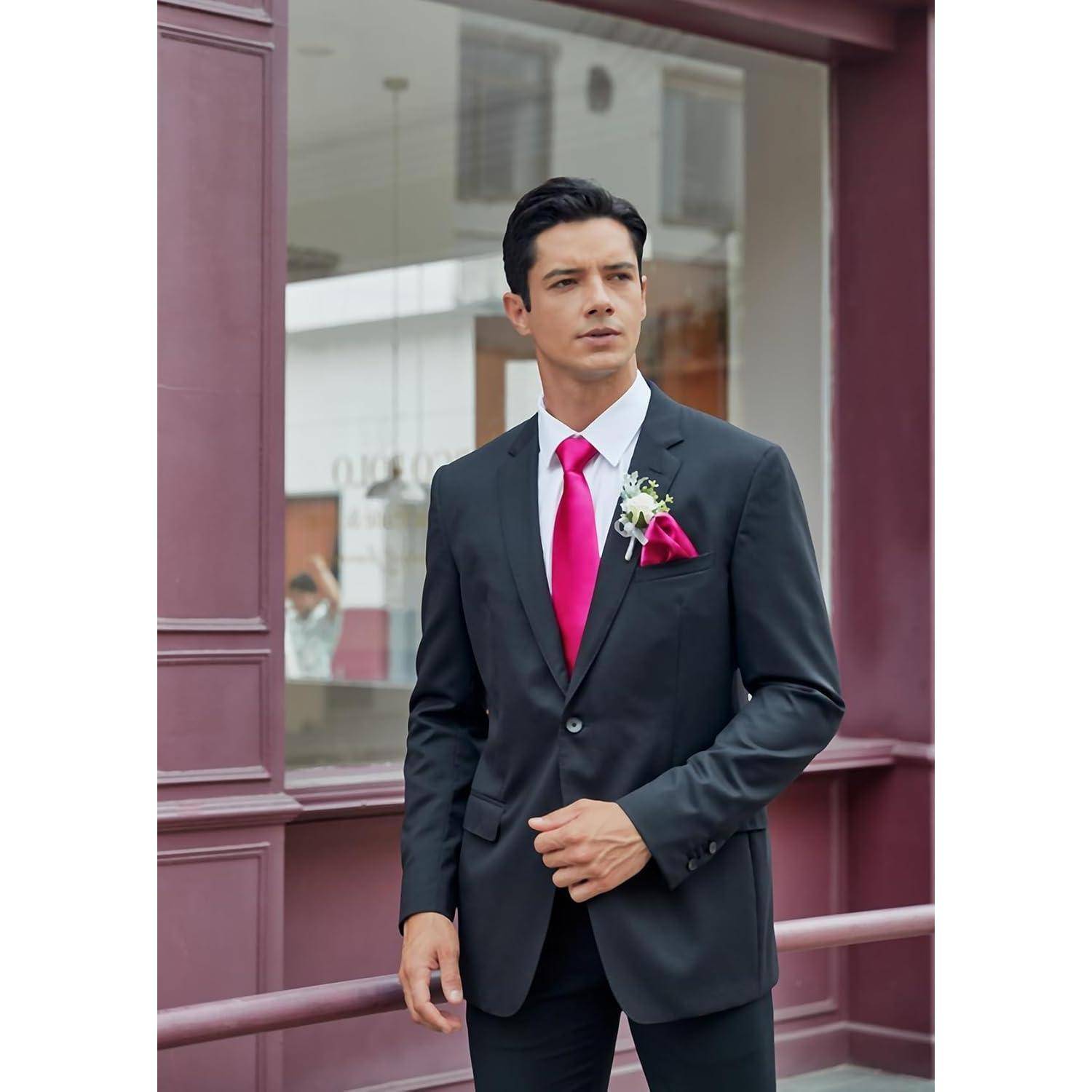 Krawatte Herren Einstecktuch Set Einfarbig Hochzeit Rosa Einheitsgröße
