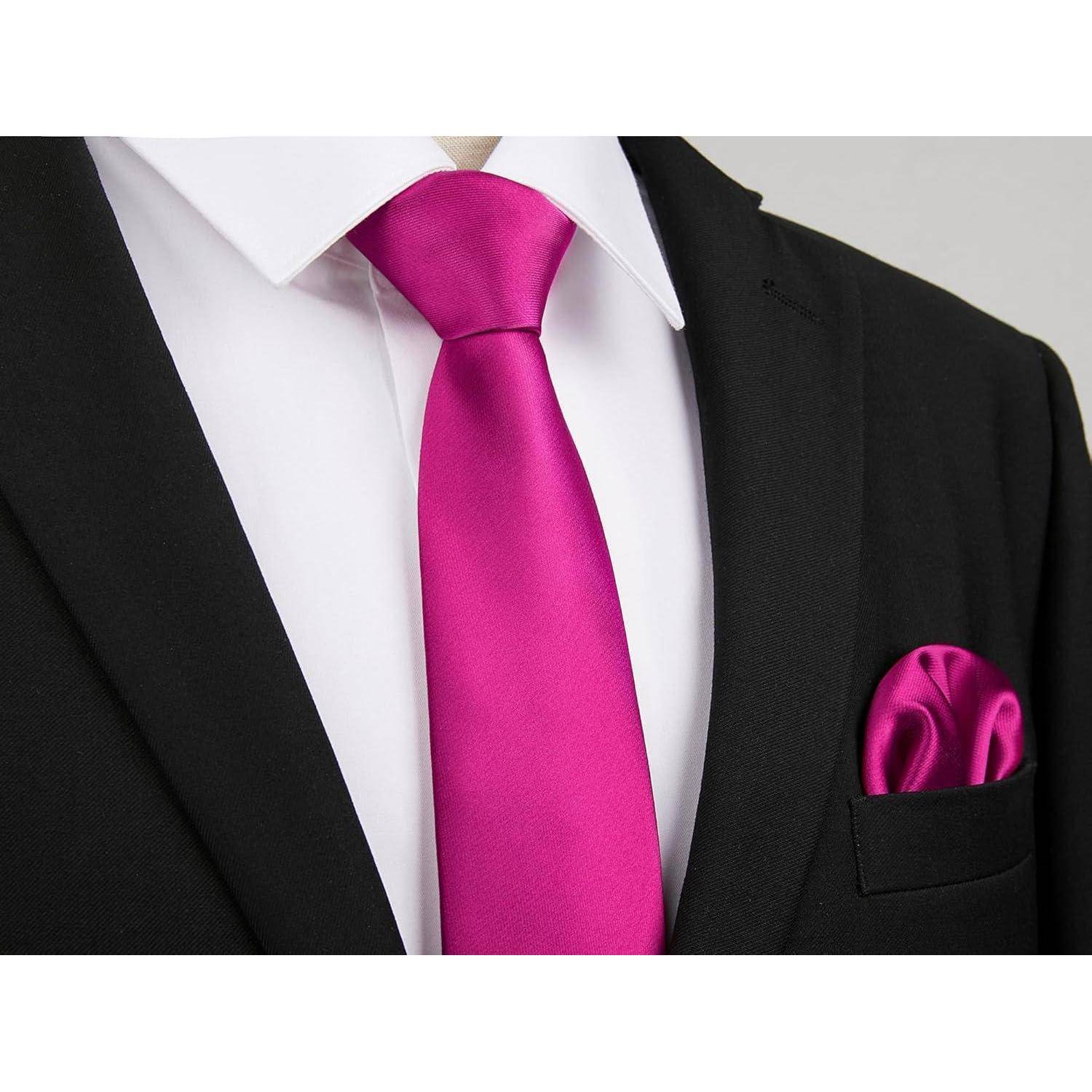 Krawatte Herren Einstecktuch Set Einfarbig Hochzeit Rosa Einheitsgröße
