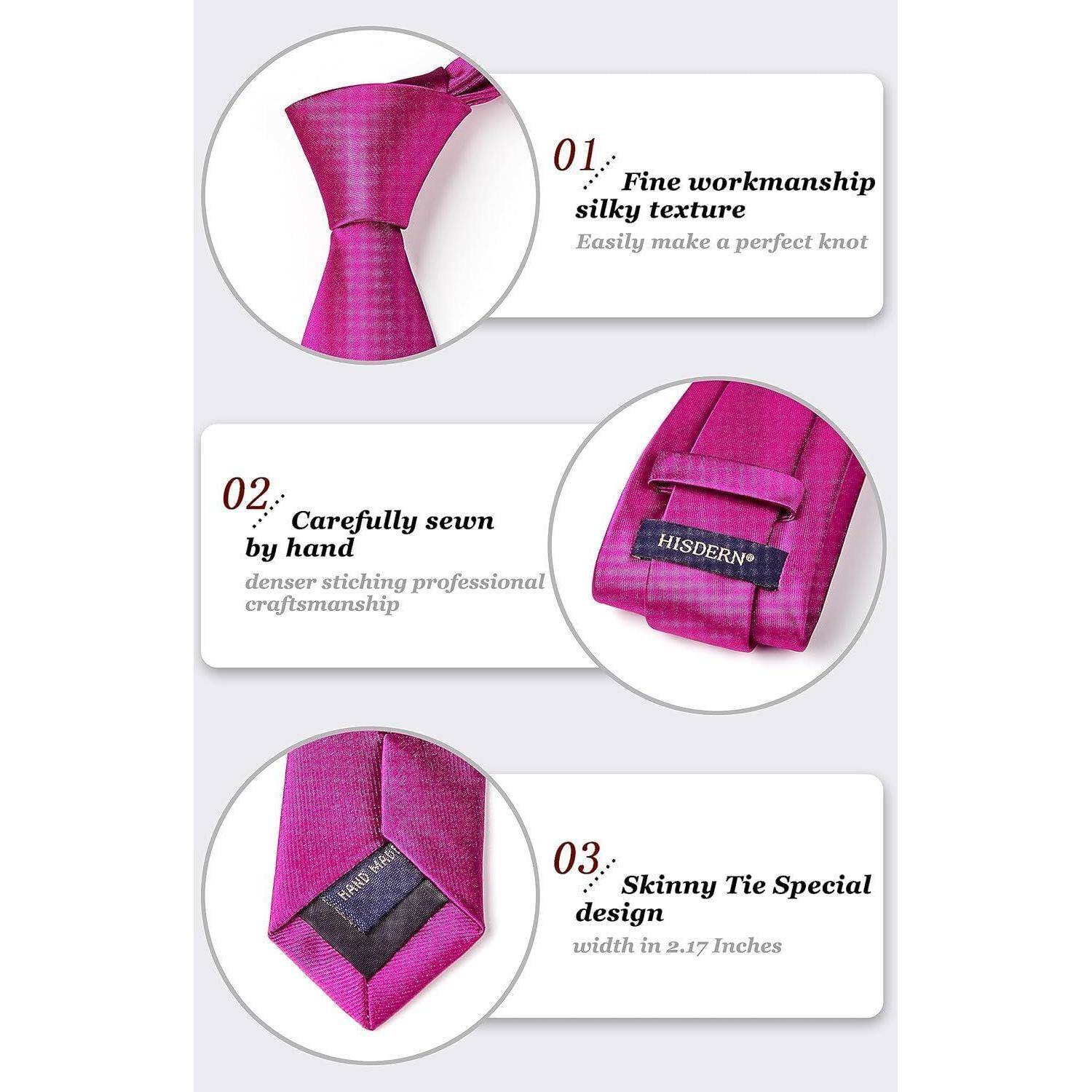 Krawatte Herren Einstecktuch Set Einfarbig Hochzeit Rosa Einheitsgröße