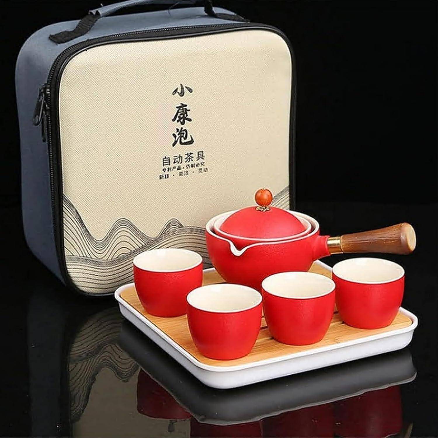Tee Set Keramik Kungfu 360 Teekanne Infuser 4 Teetassen Rot