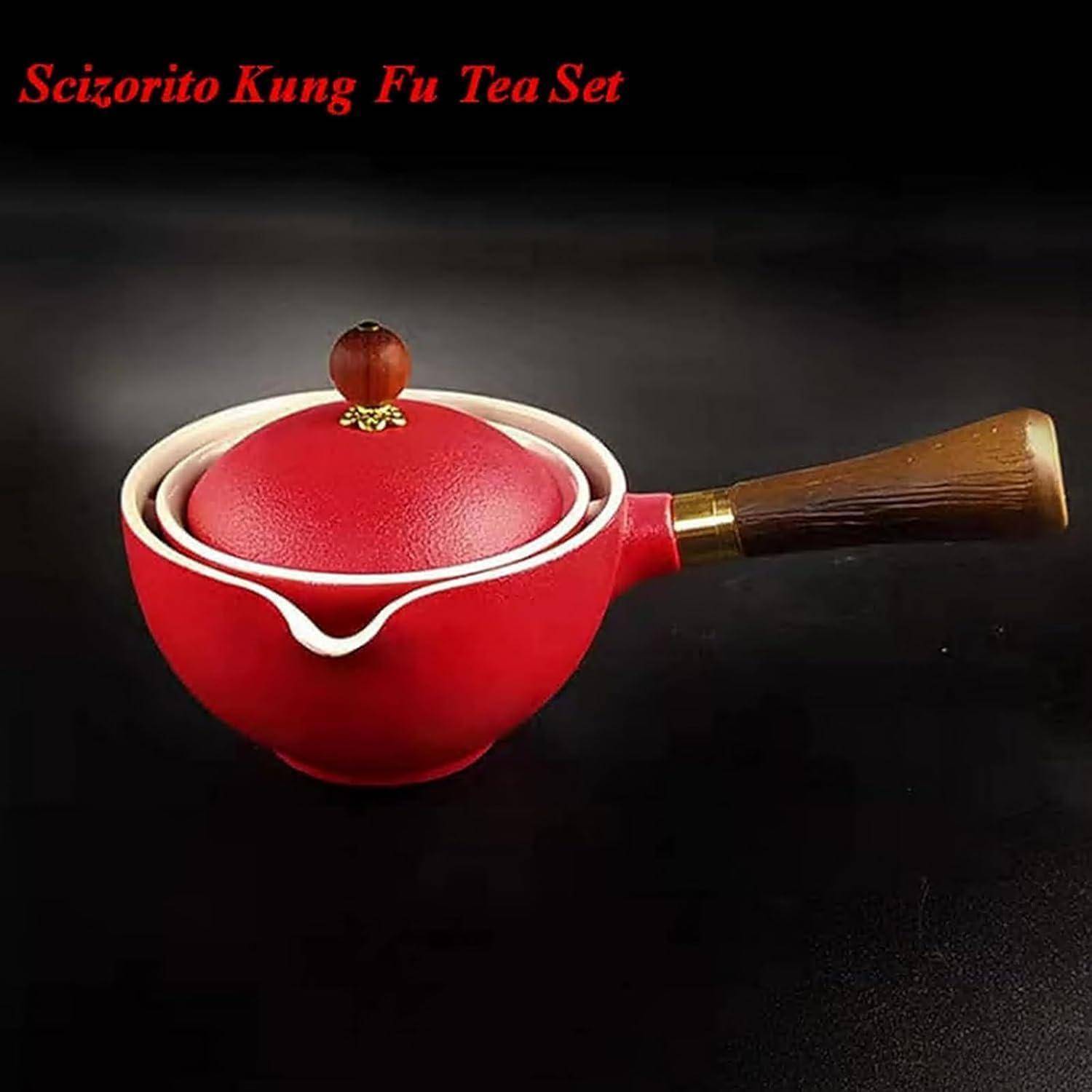 Tee Set Keramik Kungfu 360 Teekanne Infuser 4 Teetassen Rot