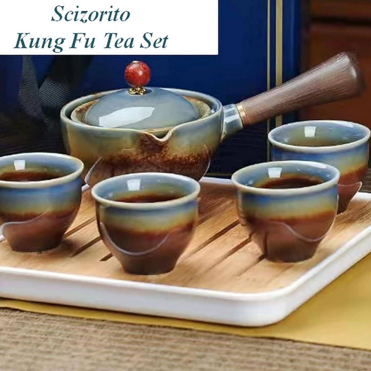 Tee Set Keramik Kungfu Kanne 360 Rotation Infuser 4 Tassen Guan-Ofen