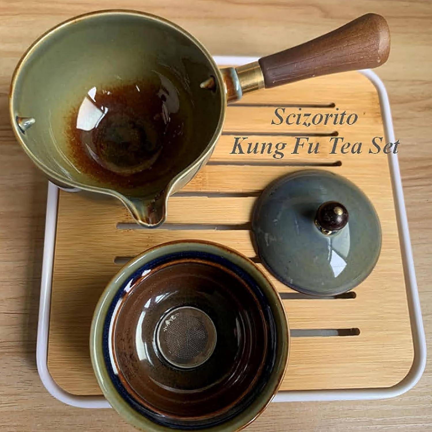 Tee Set Keramik Kungfu Kanne 360 Rotation Infuser 4 Tassen Guan-Ofen