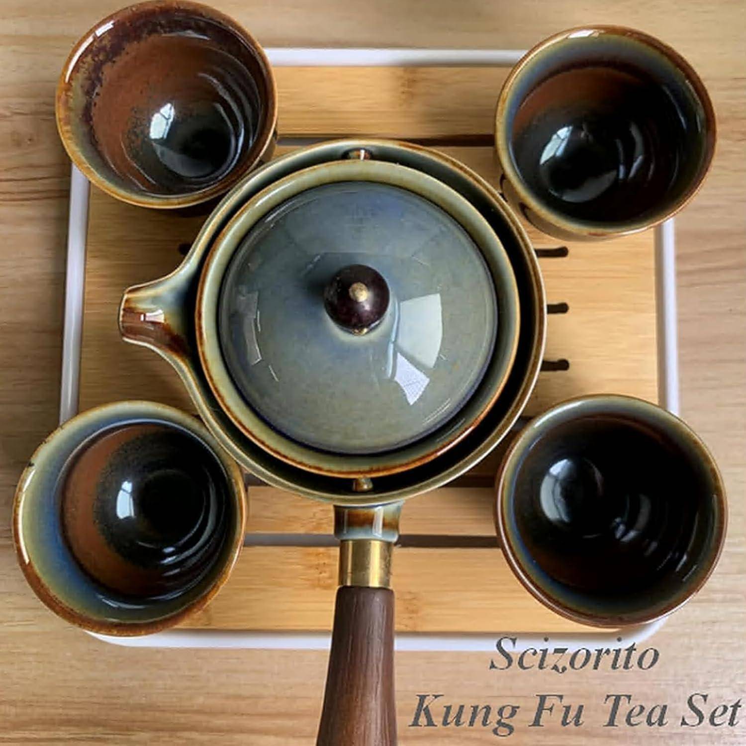 Tee Set Keramik Kungfu Kanne 360 Rotation Infuser 4 Tassen Guan-Ofen