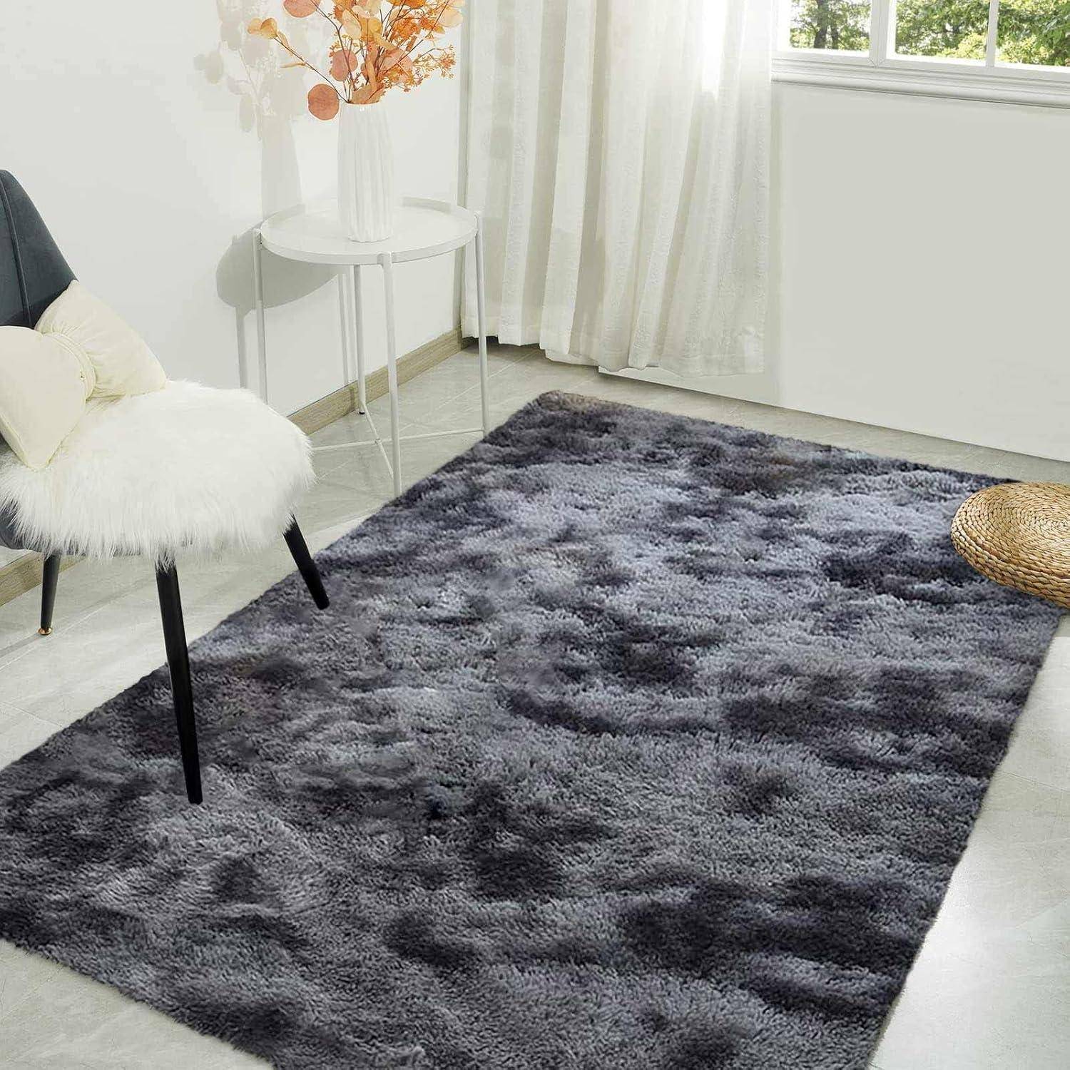 Teppich Rund Flauschig Groß 160 x 200 cm (Rechteckig) Grau Schwarz