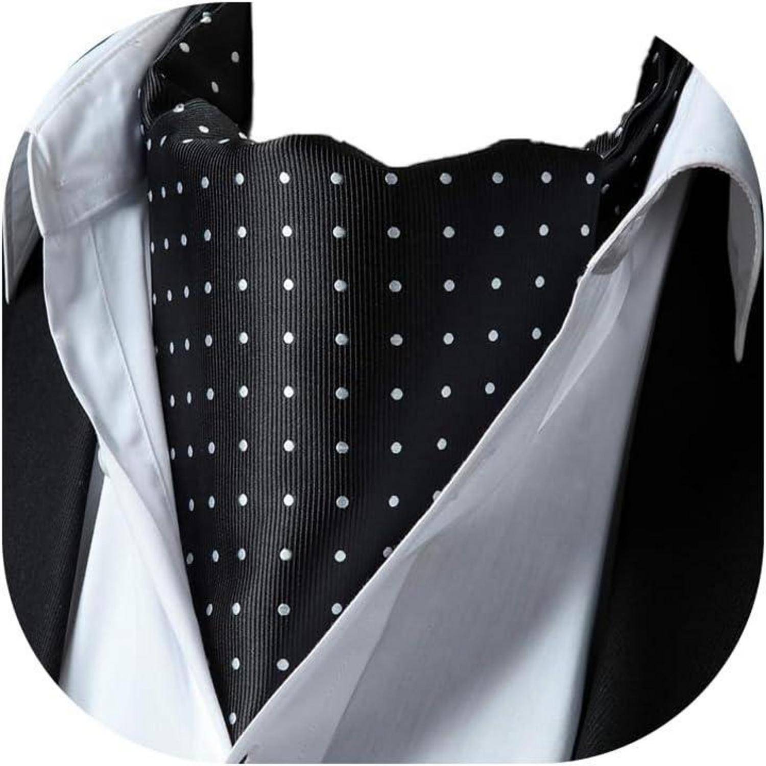 Krawattenschal Herren Ascot Hochzeit Krawatte gepunktet Schwarz