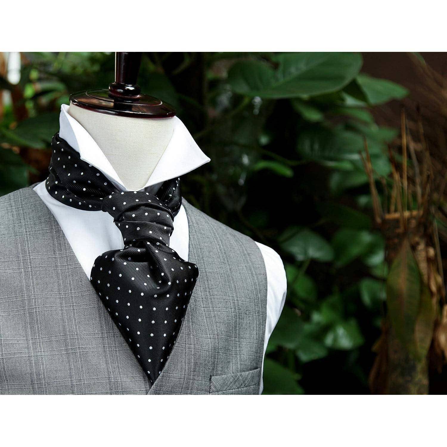 Krawattenschal Herren Ascot Hochzeit Krawatte gepunktet Schwarz