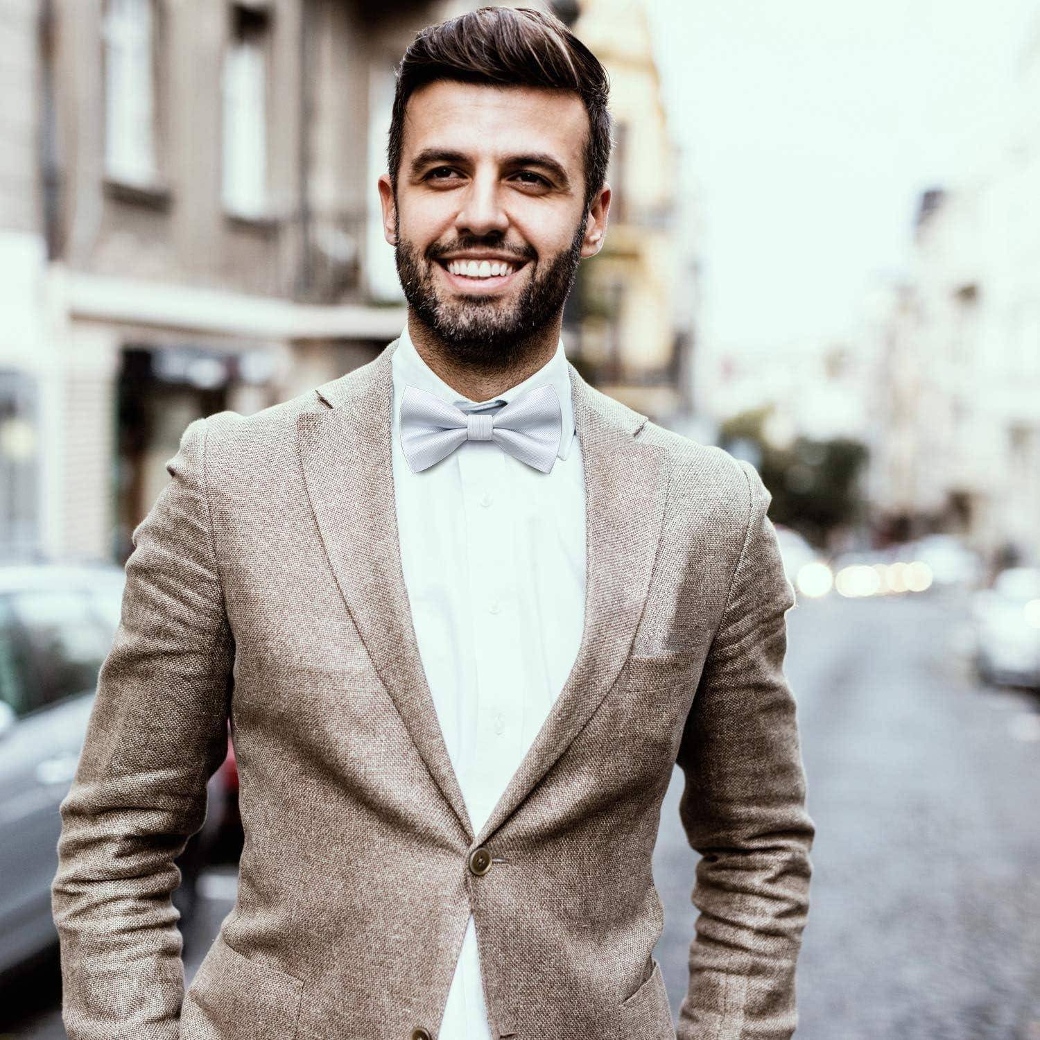 Fliege Vorgebundene Herren Einstecktuch Set Hochzeit A1-weiß