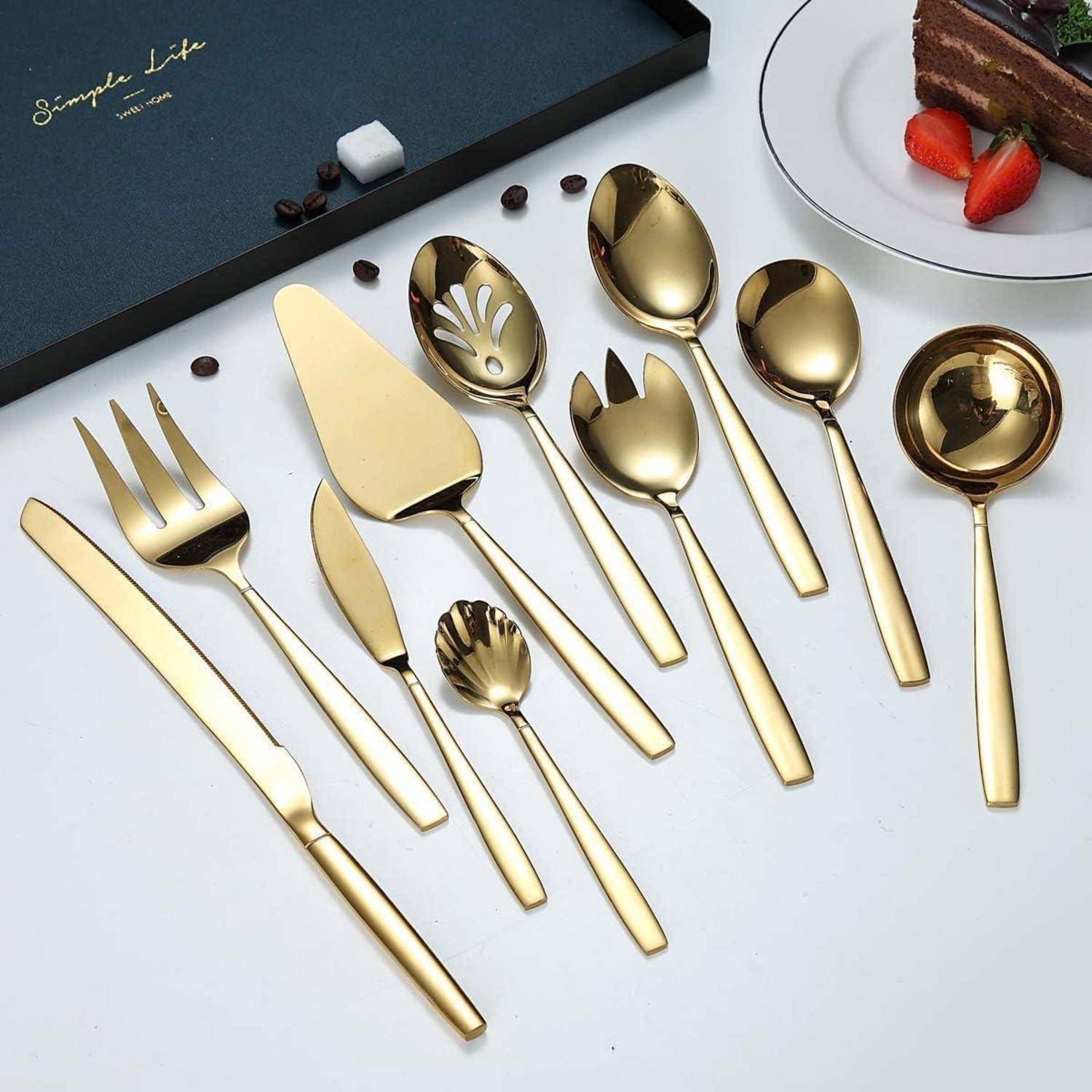Besteck Servierset Edelstahl Gold 10 Servierlöffel 11.gold