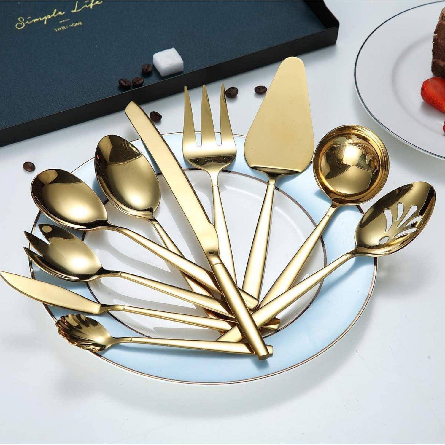 Besteck Servierset Edelstahl Gold 10 Servierlöffel 11.gold