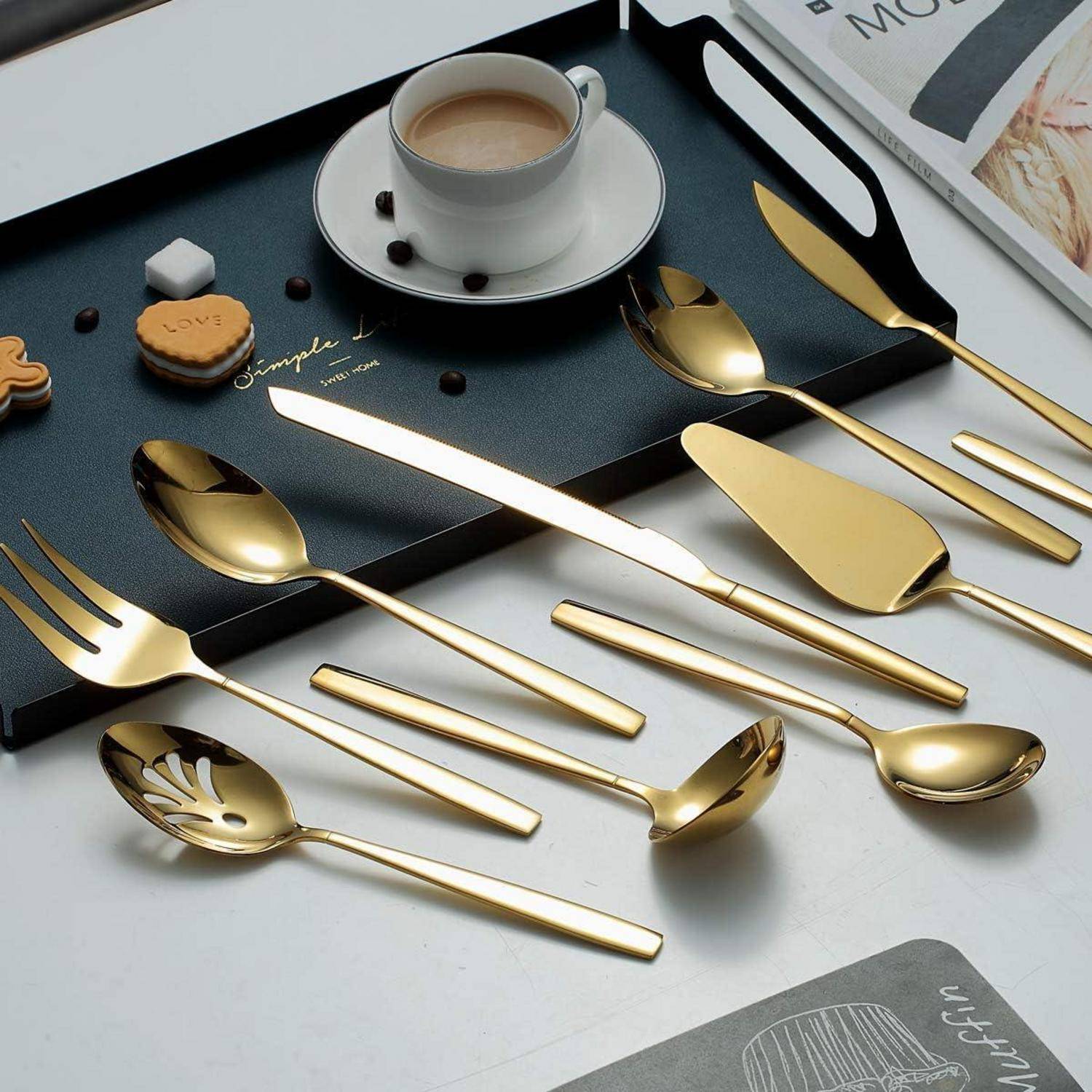 Besteck Servierset Edelstahl Gold 10 Servierlöffel 11.gold