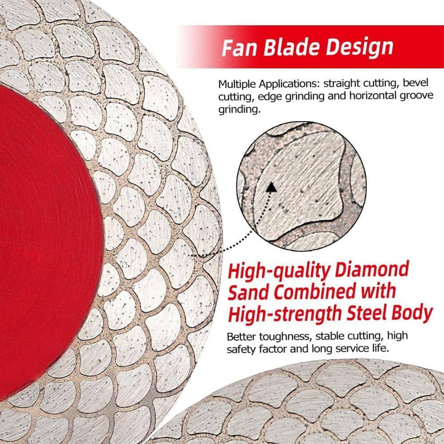 Ventilator-Schaufeldesign: Hochwertige Diamantsand-Verbindung mit hochfestem Stahlkörper. Bessere Zähigkeit, stabiler Schnitt, lange Lebensdauer.