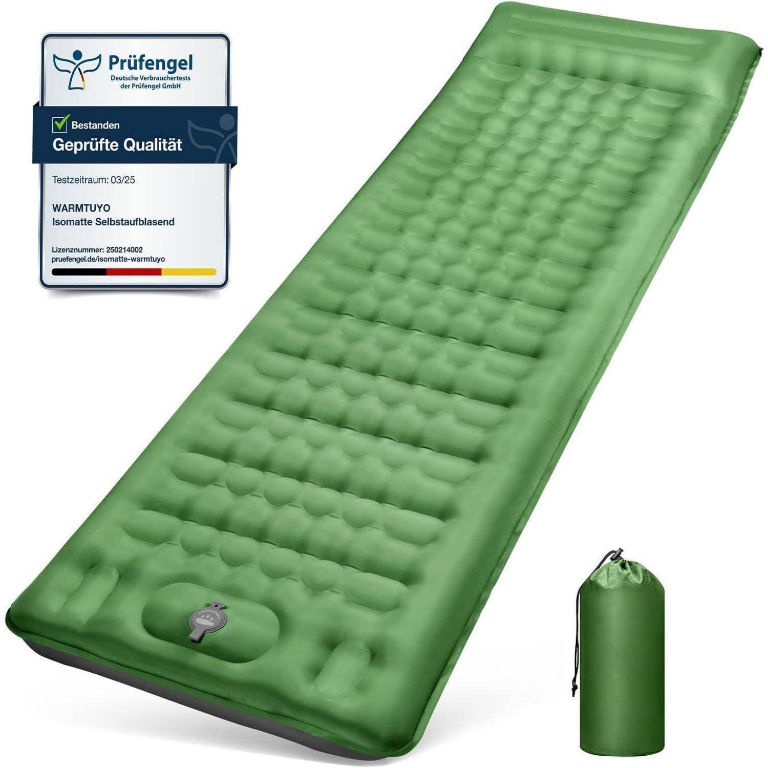 Isomatte Selbstaufblasend 12CM Wasserdicht Ripstop Fußpumpe Grün